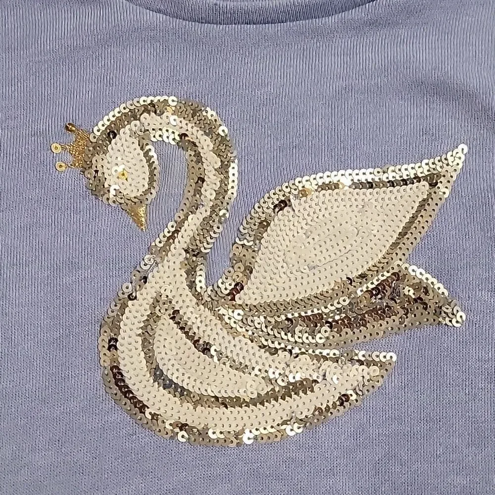GYMBOREE PERIWINKLE BLUE REVERSE SEQUINED SWAN LONG-SLEEVE DRESS, SIZE 7-8